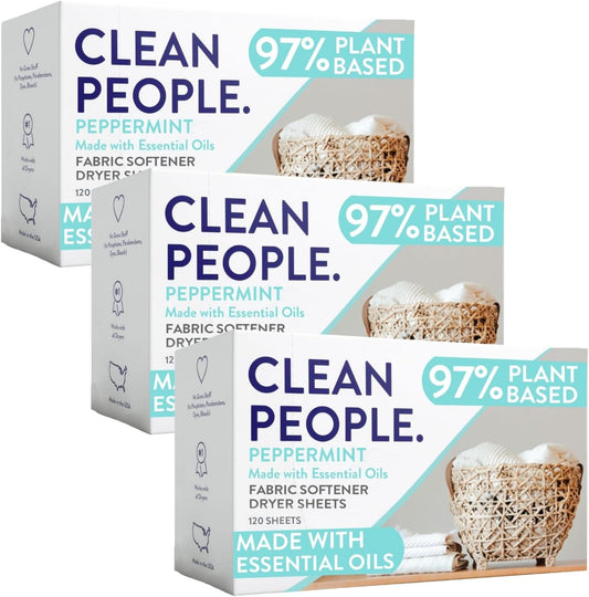 The Clean People Fabric Softener Sheets - Dryer Sheets - Softens & Removes Static - Vegan Laundry Softener With Essential Oils - Peppermint 360 Pack