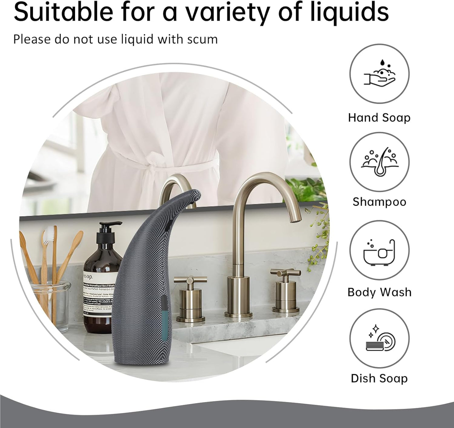 Automatic Liquid Soap Dispenser,300ML Touchless 4 Gear Adjustable, Countertop Electric Battery Operated Hand Soap Dispenser with Sensor for Bathroom,Kitchen,Office（Grid Blue）