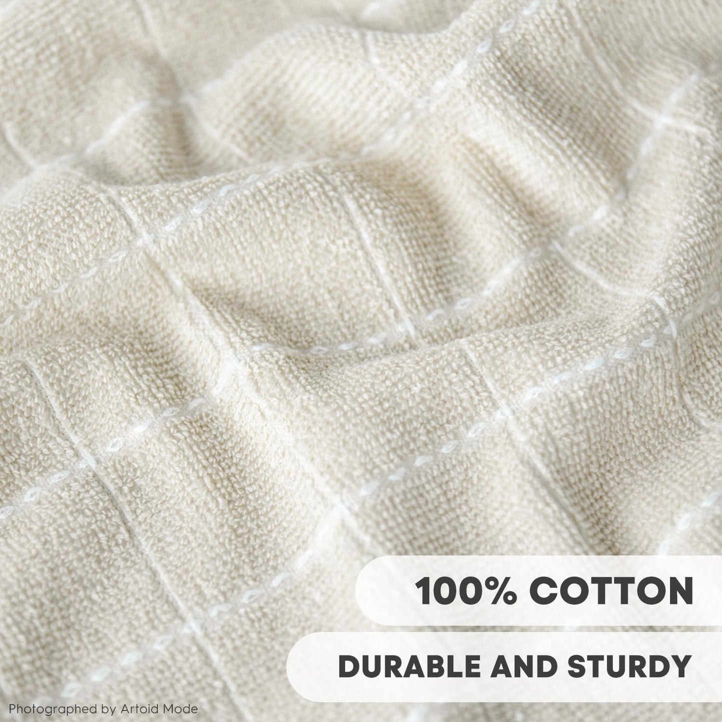 Artoid Mode Checkered Designed Cotton Beige Terry Kitchen Dish Cloths, 12x12 Inch Soft Absorbent Quick Drying Cleaning Kitchen Rags Set of 6