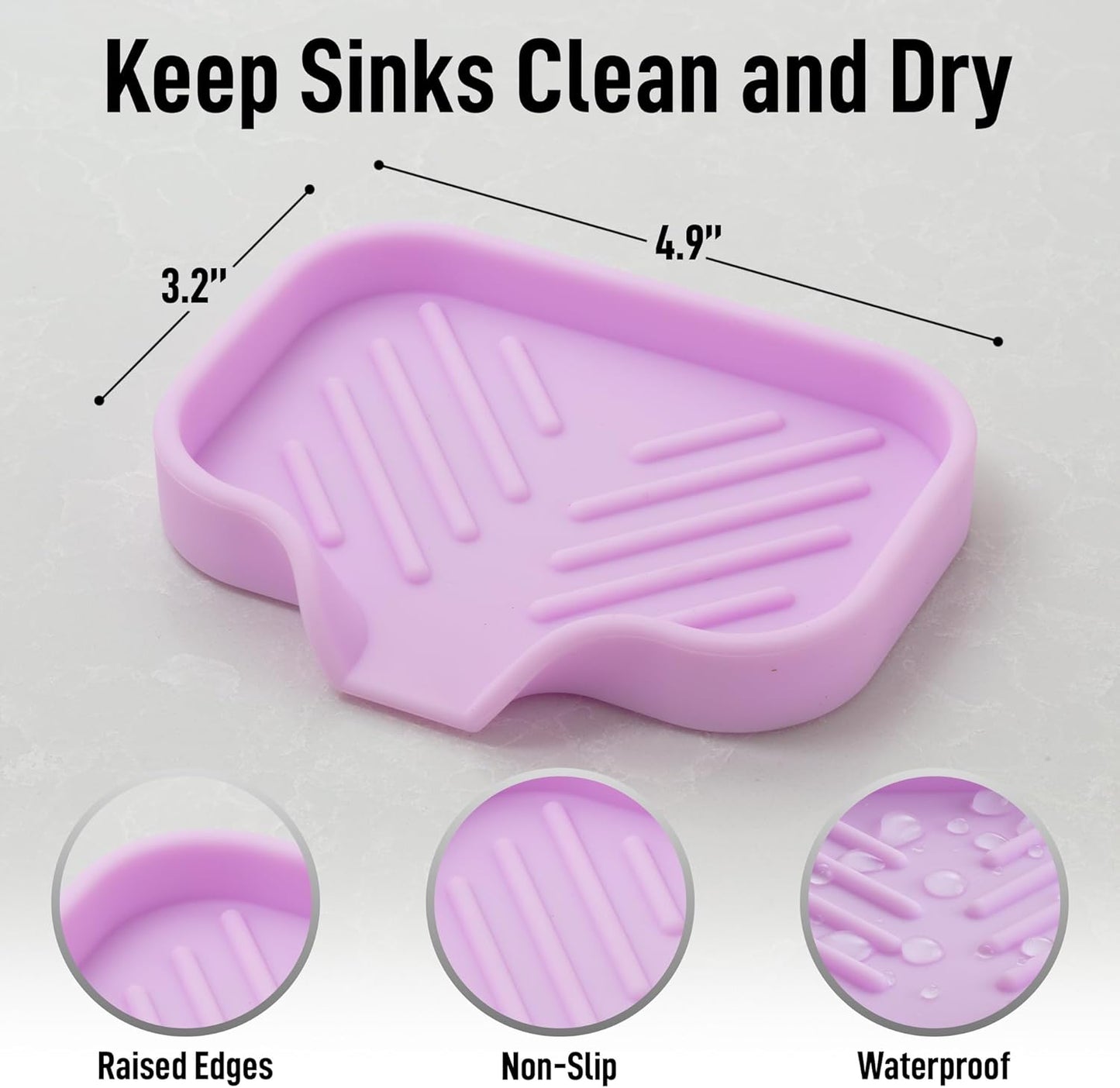 Zulay Small Silicone Sponge Holder (4.9x3.3”) – Space-Saving Sink Organizer Tray for Sponge, Soap, Brush & More – Compact Non-Slip Dish for Kitchen & Bathroom (Lavender)
