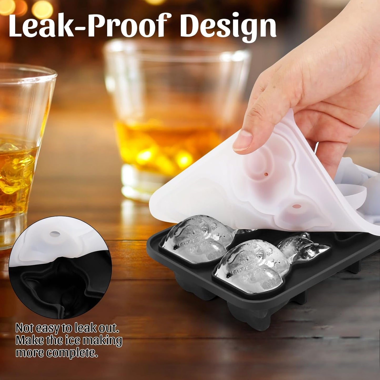 Silicone Ice Cube Tray,Cat 3D Large Ice Cube Molds for Whiskey,Cocktails,Wine,Juice and Bourbon,4 Big Cute Animal Ice Trays for Freezer with Lid Easy-Release BPA Free(Cat)