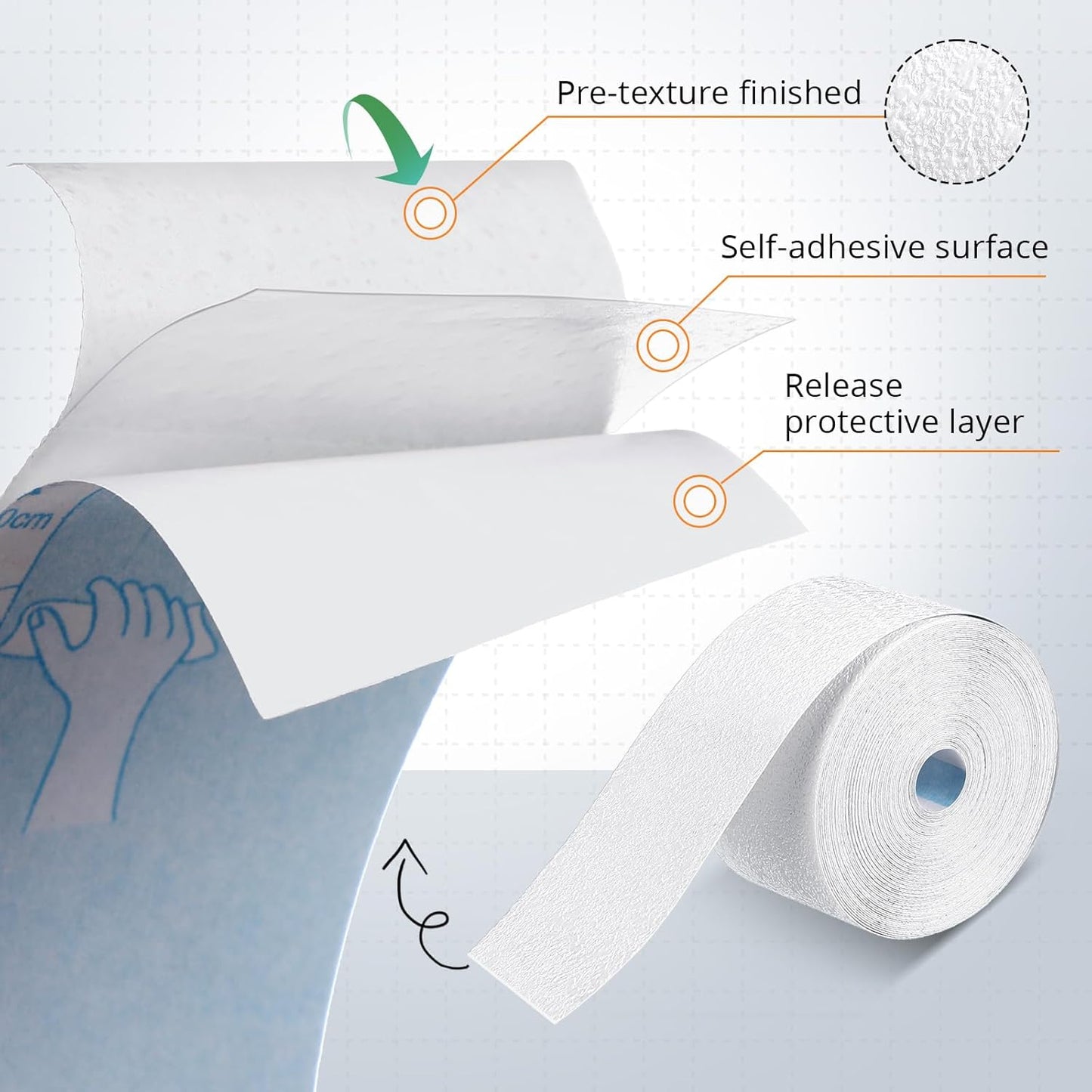 Self Adhesive Crack Tape 1.5'' x 32' Textured Roll - Paintable for Walls, Diatom Mud Finish Texture for Drywall Repair