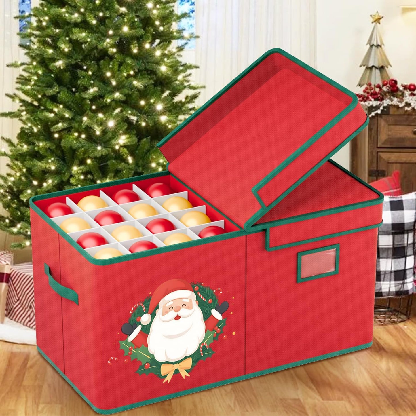 Christmas Ornament Storage Box Christmas Ornament Storage Organizer with Adjustable Divider 128 Ornaments 600D Oxford Fabric Christmas Storage Containers Holiday Ornament Storage Box