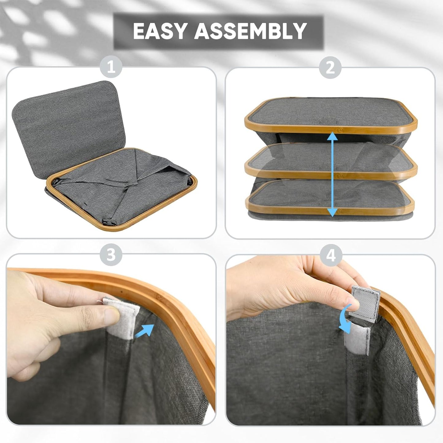 BALEINE Laundry Hamper with Lid, Tall Laundry Baskets with Bamboo Pull Handles, Large Laundry Bin with Internal Support (36 Gal/140L, Grey)