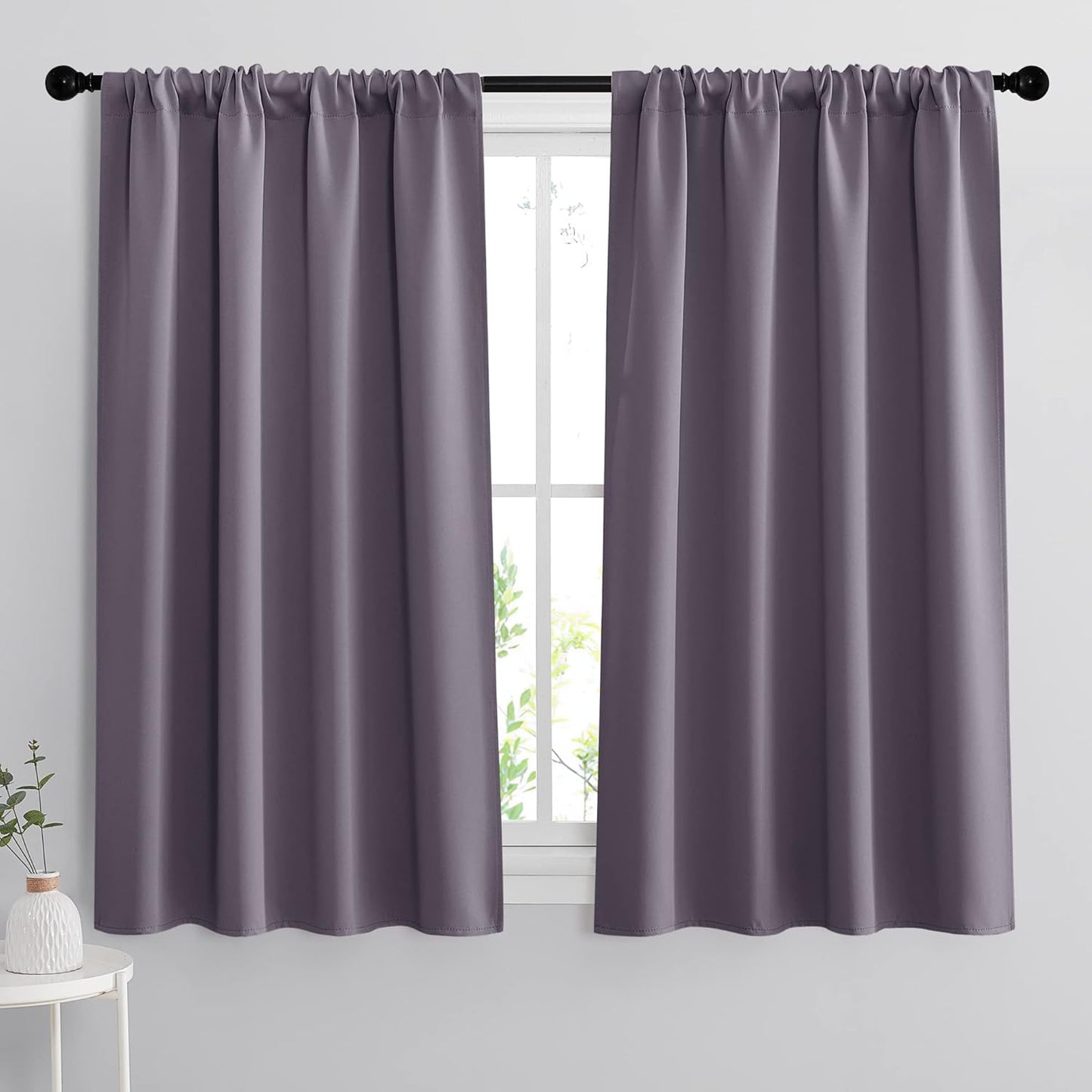 RYB HOME Blackout Curtains for Bedroom - Thermal Insulating Privacy Window Curtains for Kids Nursey Dining Bathroom Home Office Decor, Width 42 x Length 45 inches, Greyish Purple, 2 Panels