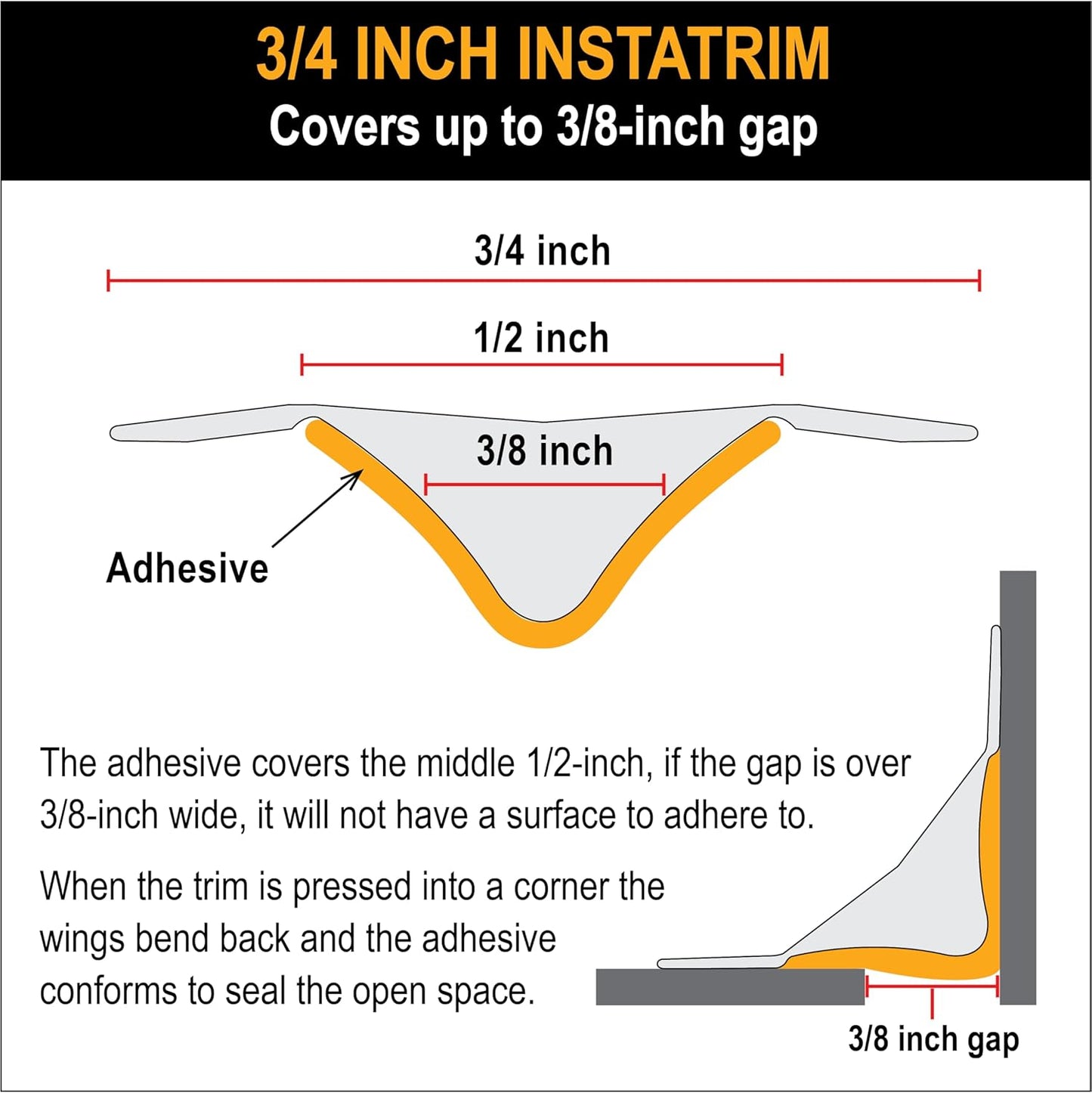 InstaTrim The Original Flexible Trim -10ft Dark Brown 3/4" Wide Caulk Tape - Adhesive Trim with Many Uses Including Caulking for Bathtubs, Sinks, Counters, Tile, Floors - Made in USA