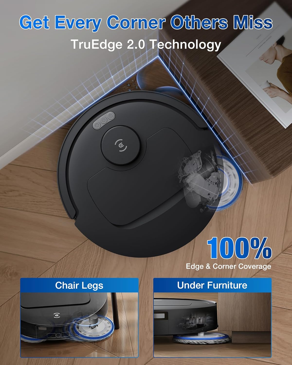 ECOVACS DEEBOT T30C Robot Vacuum and Mop, 20,000Pa Suction, TruEdge Adaptive Edge Mopping, ZeroTangle 2.0 Technology, Hot Water Washing, Self-Emptying, Auto-Lift Mopping, Obstacle Avoidance