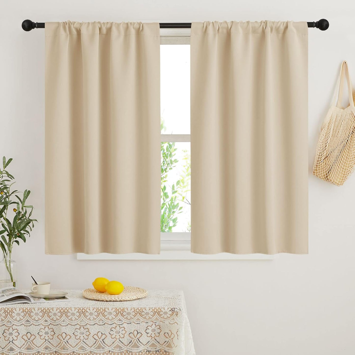 RYB HOME Dorm Curtains Room Darkening, 45 inch Length Privacy Window Treatment Thermal Insulated Covers for Shortage Room Studio Nursery, W34 x L45 inch, 2 Panels, Biscotti Beige