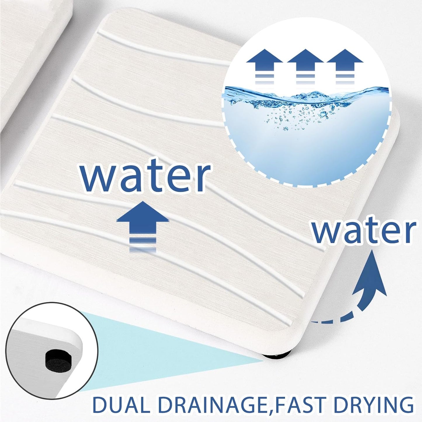 2PCS Water Absorbing Stone Tray, Fast Drying Stone Sink Tray, Water Absorbent Diatomite Trays, Stones Soap Trays, Diatomite Coasters for Kitchen Sink Bathroom Counter, Hand Soap Dish & Holders