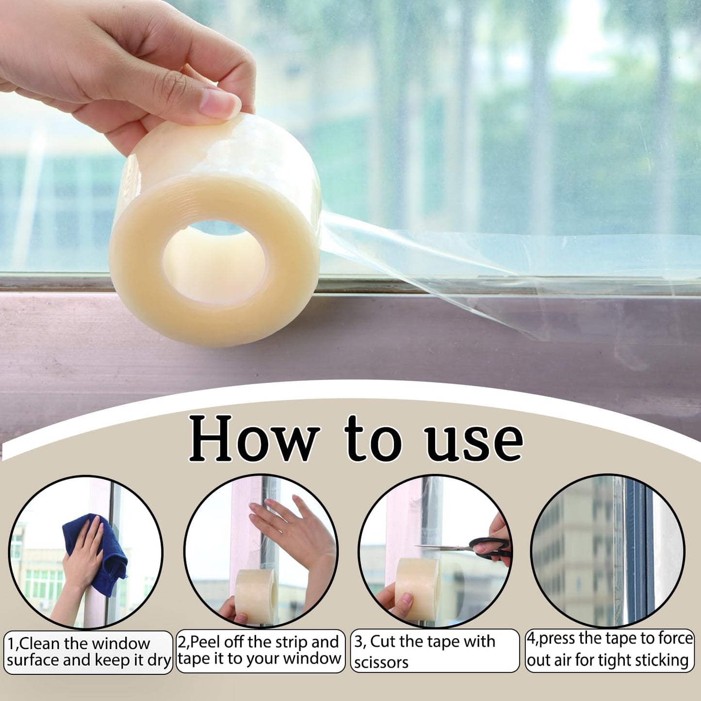 Transparent Window Seal Weather Sealing Tape 2 Inch x 35 Yards Weather Stripping Residue Free Clear Window Insulation Tape for Shower Glass Gaps and Doors Windproof Tape