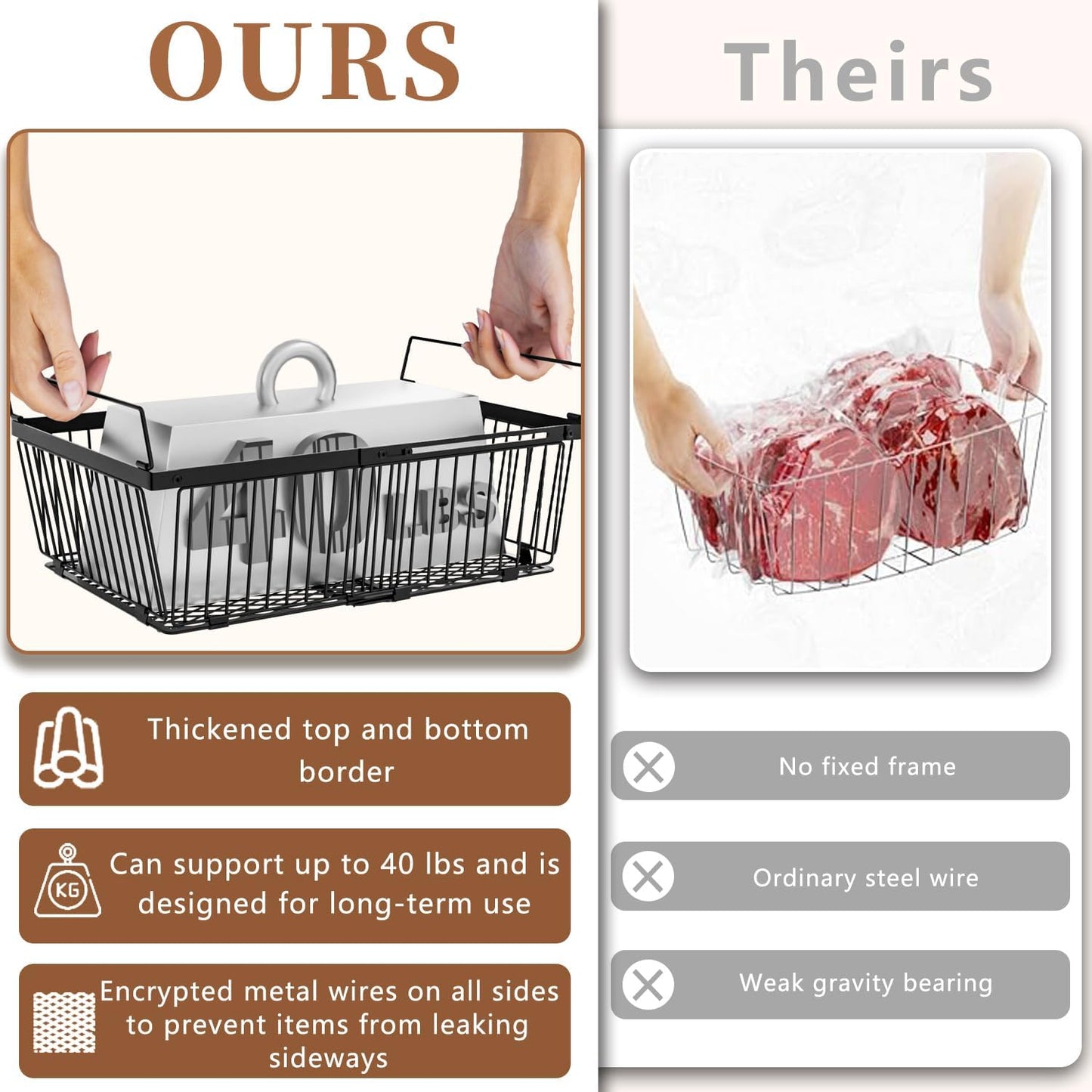 Large Freezer Organizer Bins，Upgraded Bottom Leak-Proof net，Fit 10 to 20 Cu Ft Chest Freezer，2 Pack， Expandable Stackable Chest Freezer Containers with Handle(Black-2Pack)