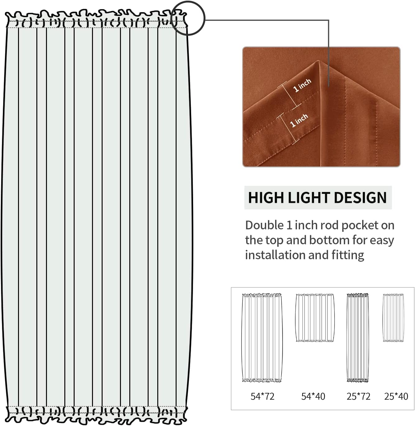 DWCN French Door Curtains – Rod Pocket Thermal Blackout Curtain for Doors with Glass Window, Kitchen and Patio Doors for Privacy, 25 X 40 Inches Long, 1 Curtain Panel with Tieback,Burnt Ochre
