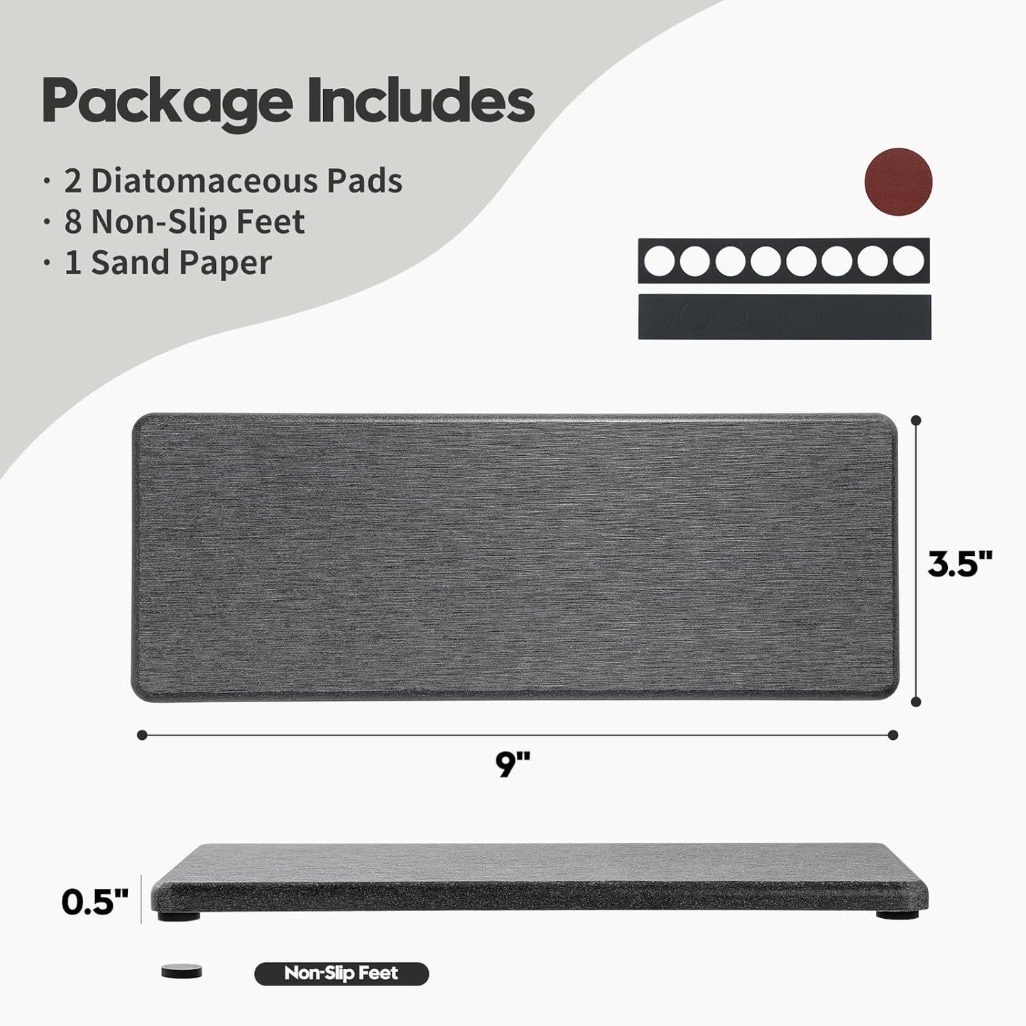 2PCS Bathroom Trays, Water Absorbing Diatomite Stone Quick Drying Mat for Kitchen Counter, Dish Rack Soap Dispenser Sponge Holder Caddy Sink Vanity Organizer, Dark Gray Slate,9"x3.5"