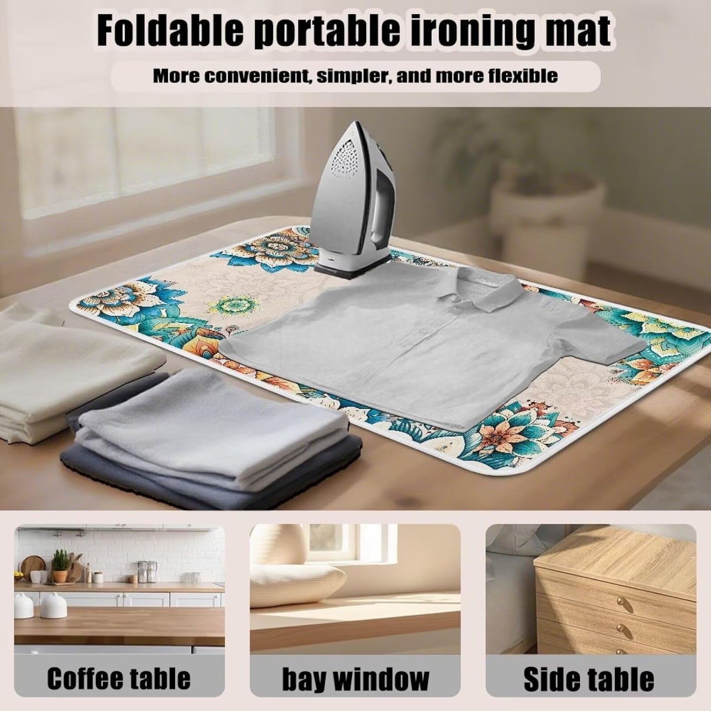 Bohemian Folding Ironing Mat Heat and Steam Resistant Dragonfly Ironing Pad 32 x 16 Inch Foldable Iron Mat for Table Top Washer,Dryer,Large Iron Board Mats Irons Pad