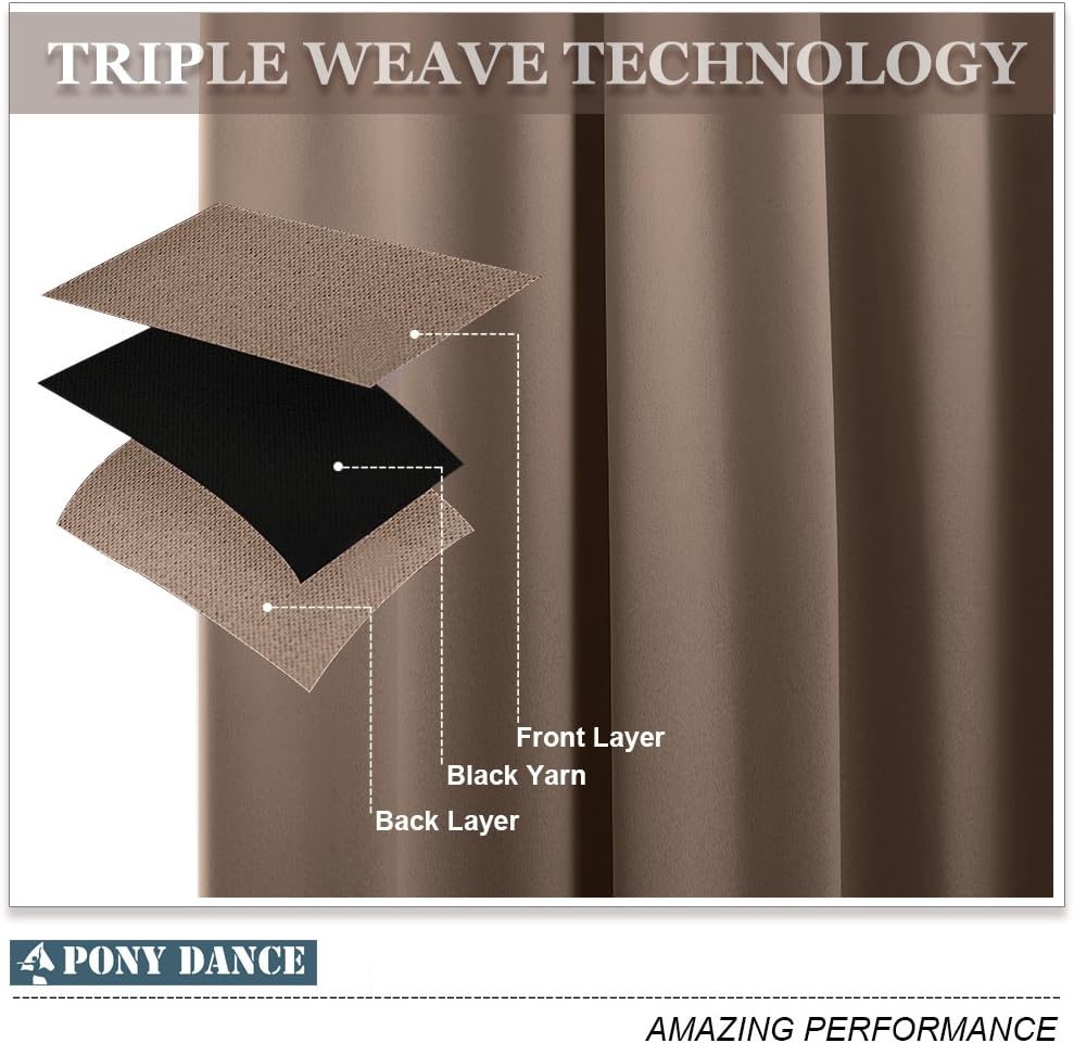 PONY DANCE Blackout Curtains Mocha - Thermal Insulated All Seasons Grommet Top Curtain Drapes Heavy-Duty Window Draperies Light Blocking Noise Reducing for Bedroom, 42 by 54 inches, Mocha, 2 PCs