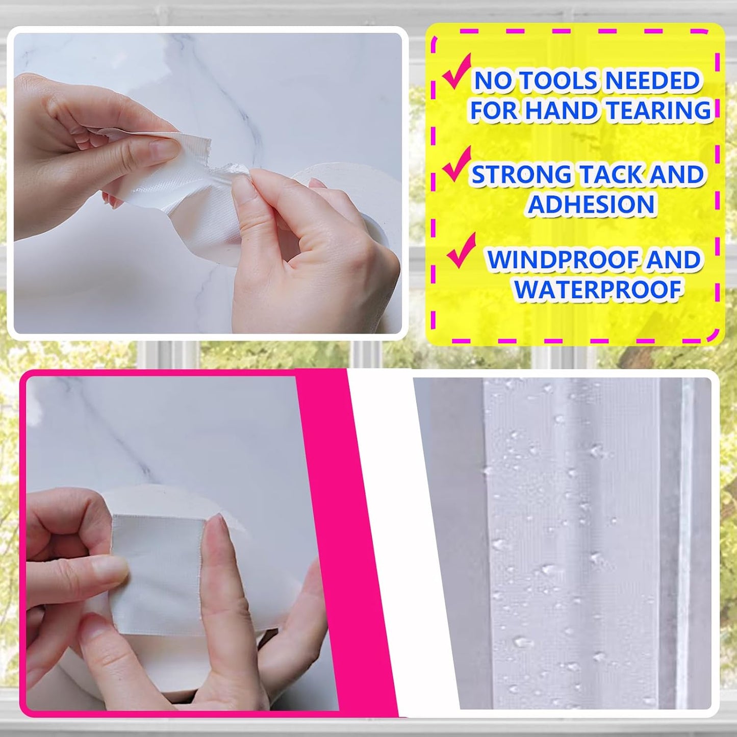 White Window Weather Sealing Tape, Waterproof Window AC Air Conditioner Sealing Tape Can Keep Out Drafts Cold Air Rain Dust Smog(2IN X 99FT)