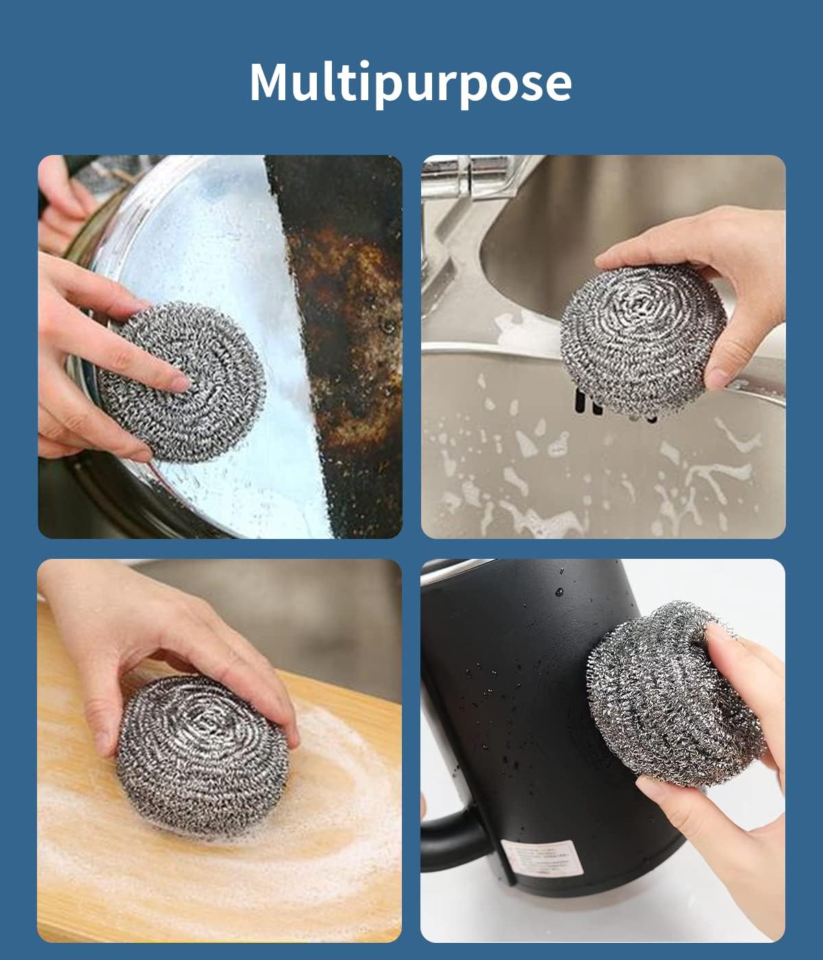 12Pcs Steel Wool Scrubber - Steel Wool for Cleaning Dish Pots Pans Grills Stainless Steel Scrubber for Kitchen Sinks Cleaning Steel Wool Pads Metal Scrubber