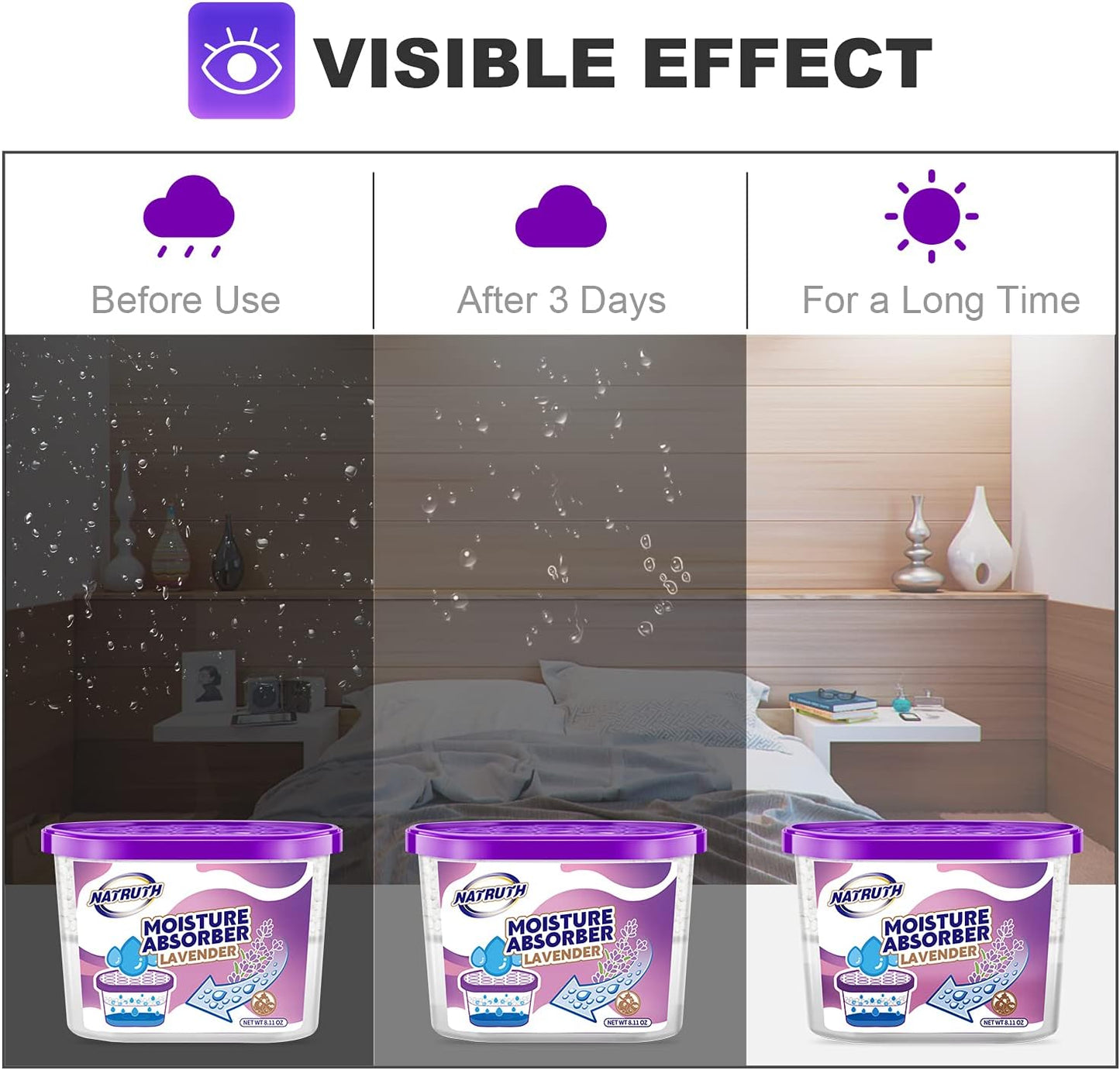 NATRUTH Moisture Absorbers with Lavender Scent,9-Pack Portable Closet Dehumidifier, Odor Eliminator Absorber Bucket, Unscented Humidity Absorber,Cleaner Air Dehumidifier for Closet,Bathrooms