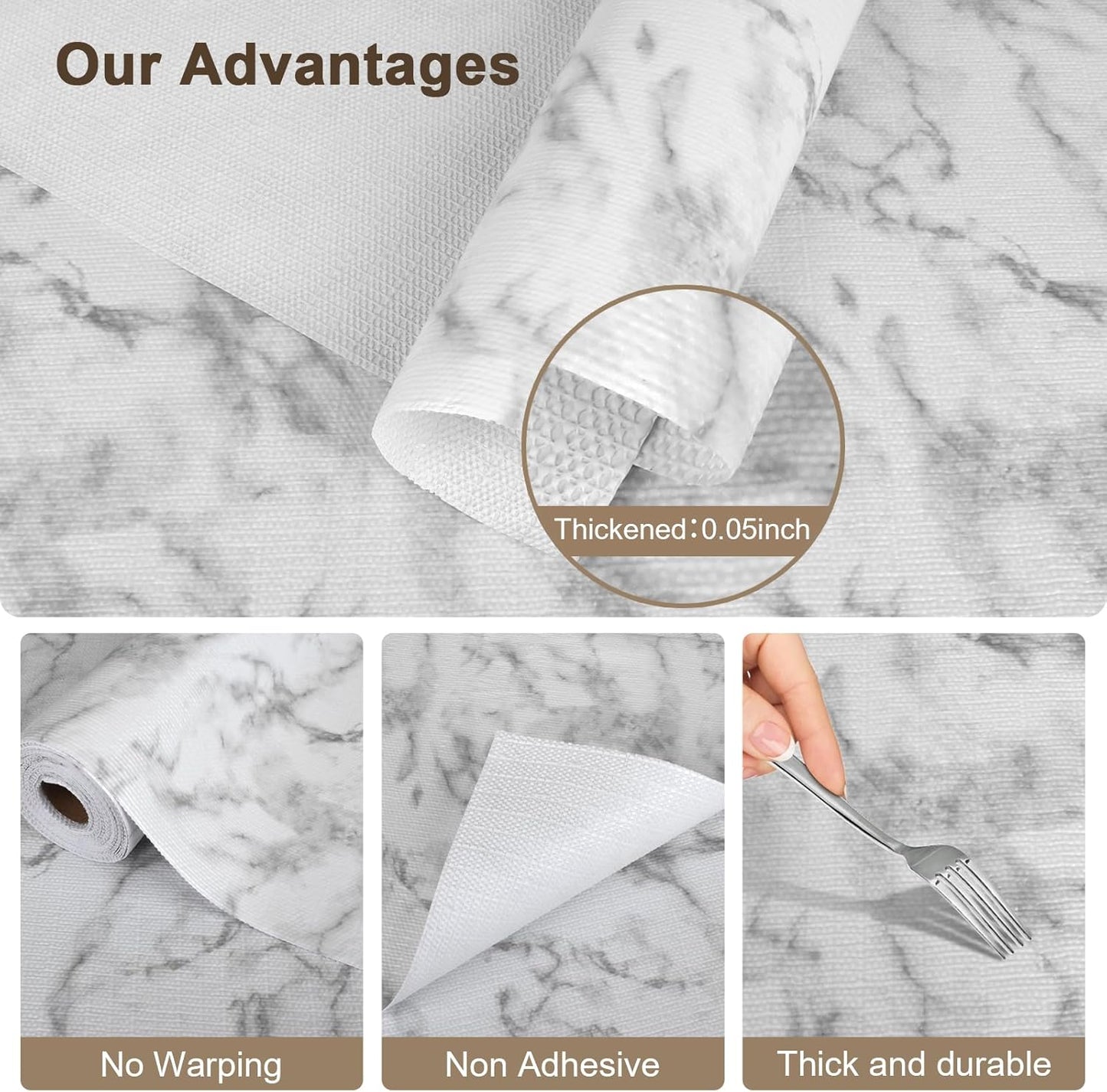 OcePor Non-Adhesive Drawer and Shelf Liner 17.5IN x 20FT，Non Slip Cabinet and Cupboard Liner, Kitchen Cabinet Liners for Shelves, Waterproof Drawer Shelf Liners for Cabinets/Bathroom Cupboard, Marble