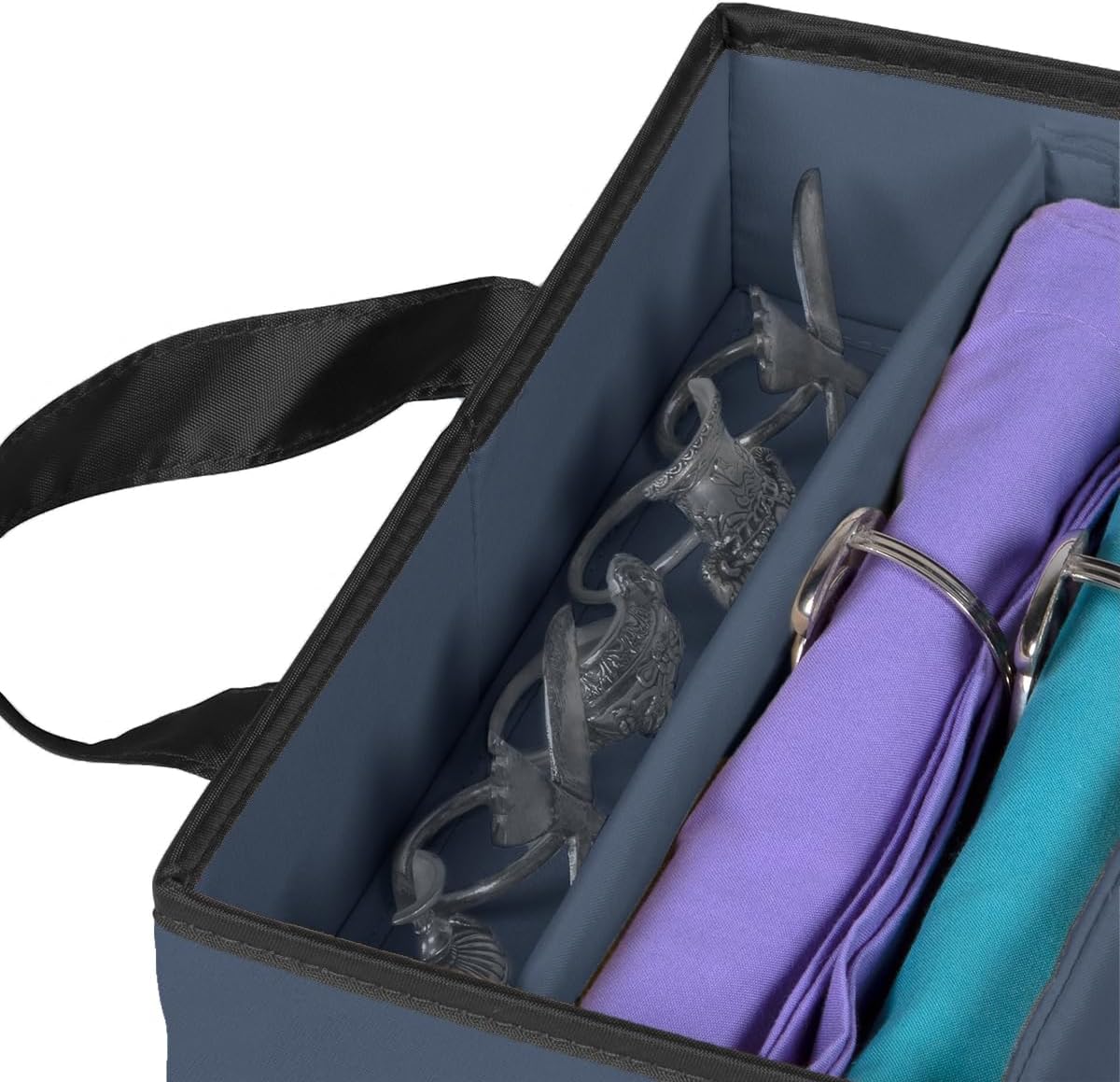 Flatware Storage Case - Durable 5 Compartment Silverware Storage Container Box with Removable Lid and Easy to Carry Handles - Large Capacity Keeps Your Cutlery Organized & Protected - Blue