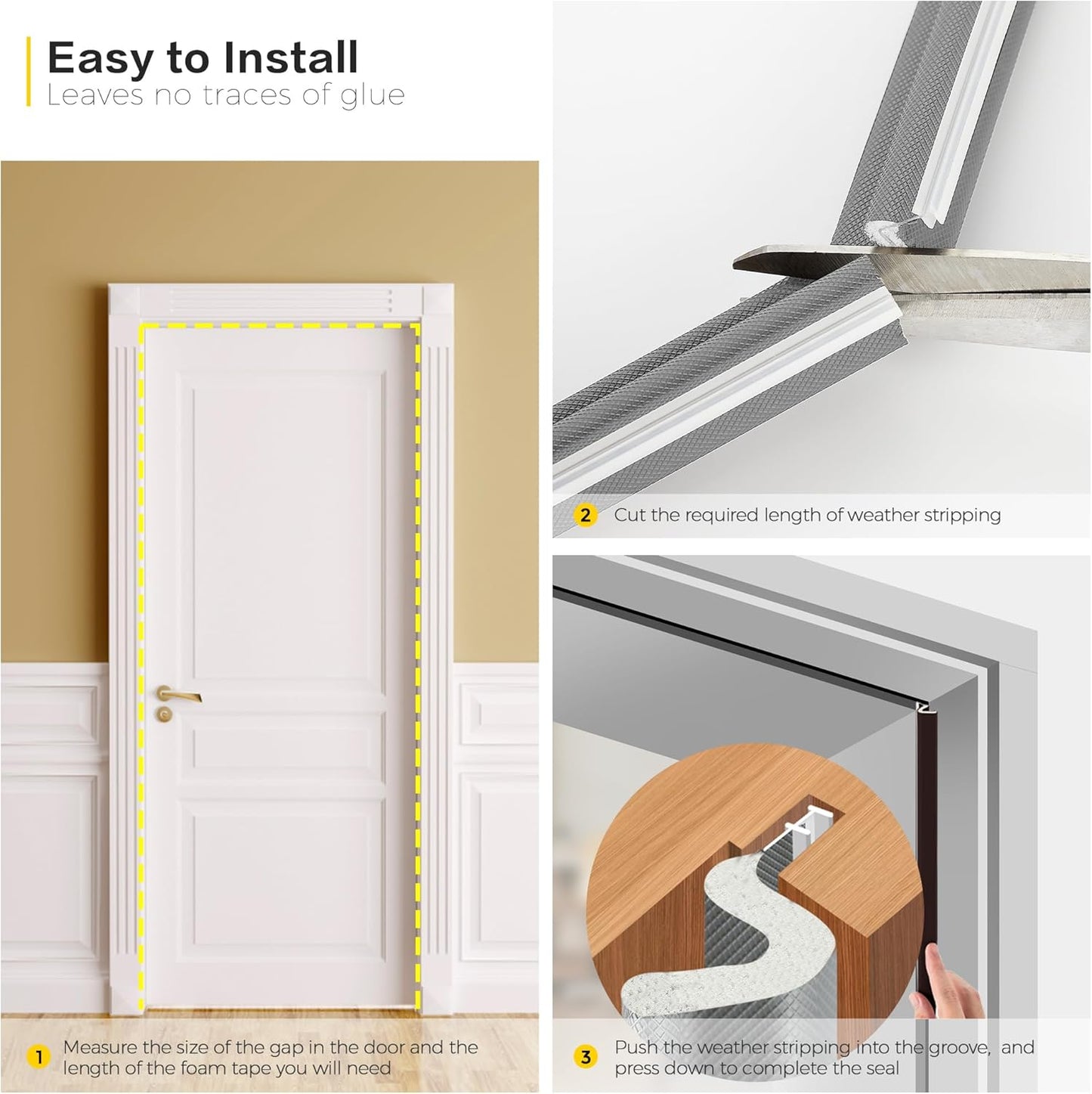Weather Stripping Door Seal Strip Soundproof Q Foam Tape, Exterior Door Insulation Strip for Large Gap, Easy to Install(Grey, 19.8FT)
