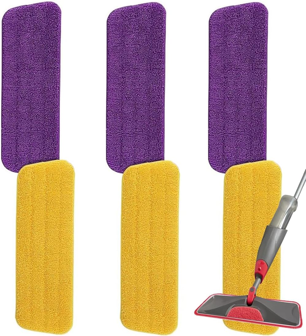16.5 inch Microfiber Mop Pads for Rubbermaid Reveal Spray Mop and Any 16.5" Flat Mop - 6 Pack 13''-15'' Spray Mop Pad Reusable Washable Replacement Refills - Purple & Yellow