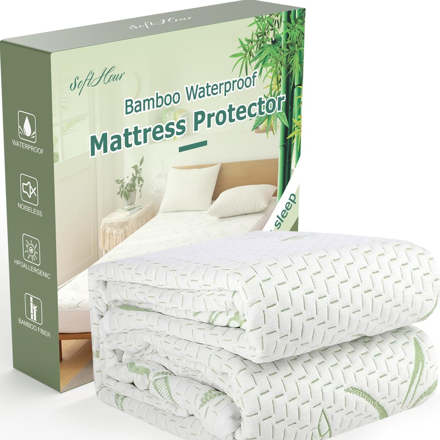 Queen Mattress Protector Waterproof Mattress Pad Washable Bamboo Rayon Mattress Cover Breathable Noiseless Bed Protector 5" - 21'' Elastic Fitted Deep Pocket