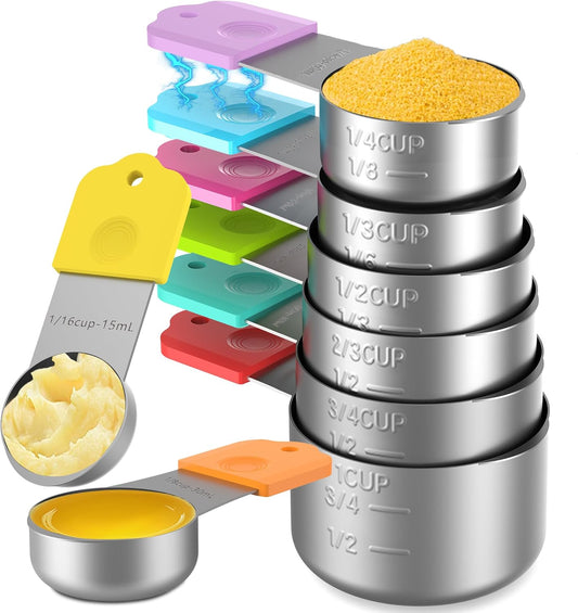 Magnetic Measuring Cups, 8 Stainless Steel Nesting Measuring Cup Set for Measuring Dry or Liquid Ingredients