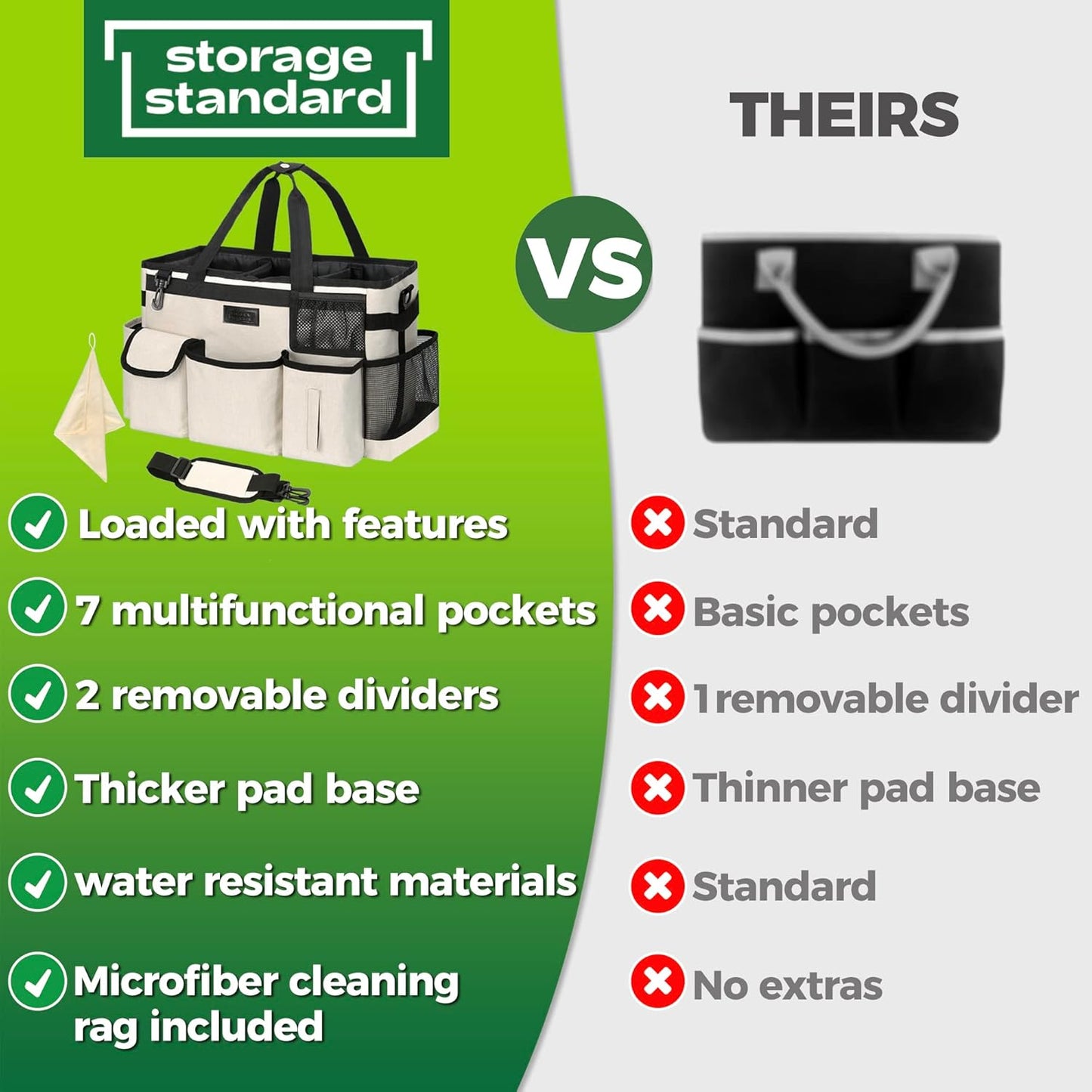 Cleaning Caddy Organizer with Handle - Large Caddy Bag for House & Bathroom Cleaning Supplies, 15 x 8 x 10.5 inches Cleaning Supply Caddy, Housekeeping Tote with Adjustable Strap - Beige