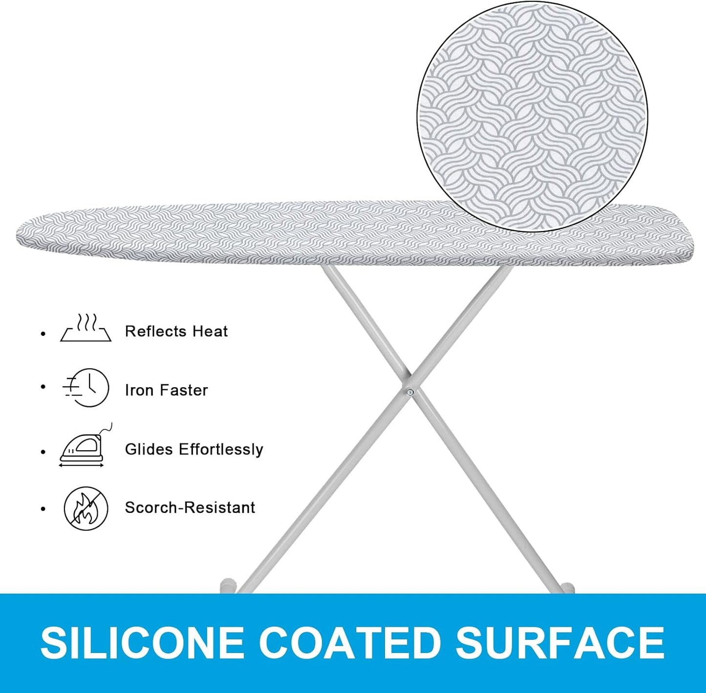 Extra-Wide Ironing Board Cover and Pad Replacement with Scorch and Stain Resistant Thick Padding and Elasticized Edge 18" x 49" Ironing Board Covers 4 Fasteners and 1 Protective Scorch Mesh Cloth