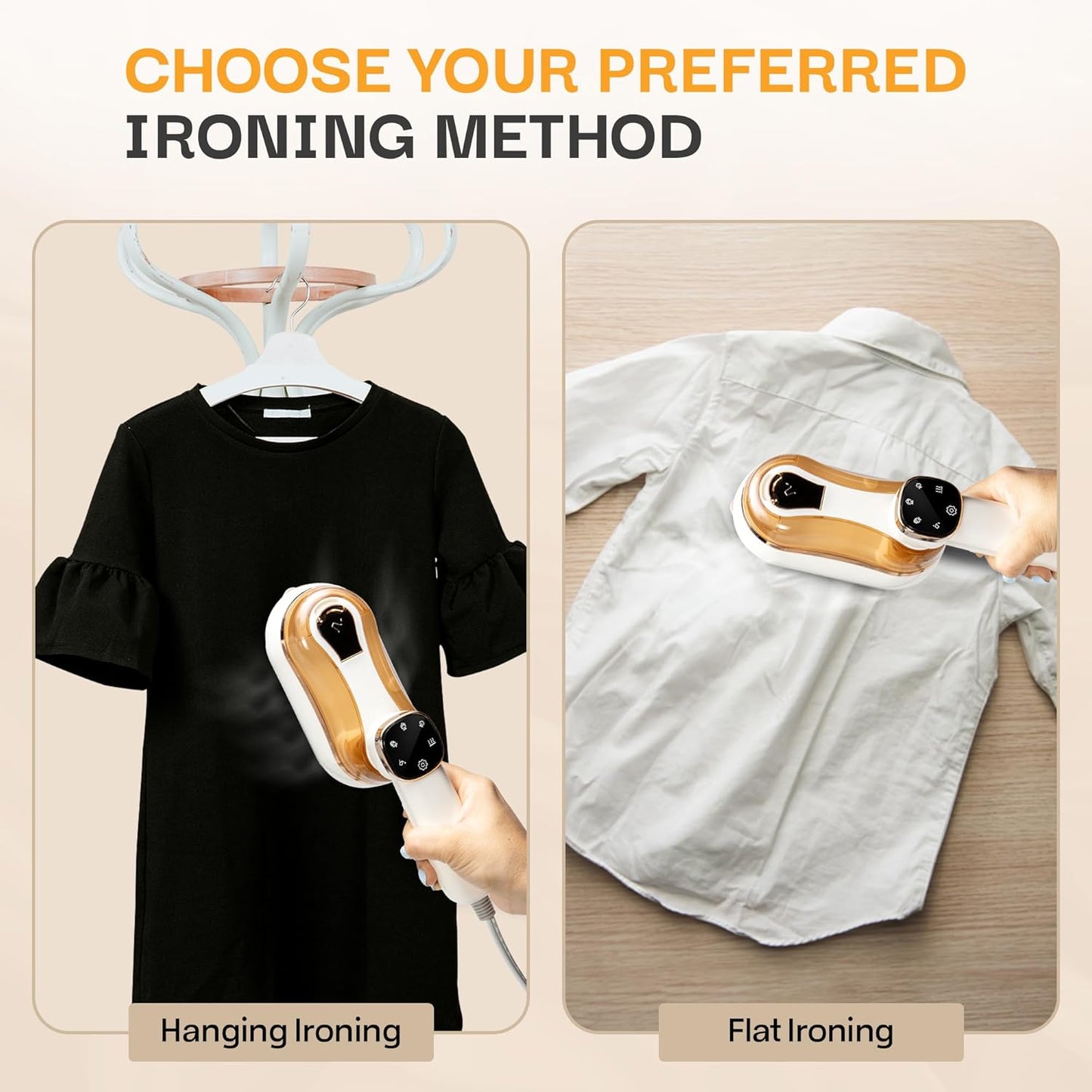 Garment Steamer for Clothes, 2-in-1 Portable Handheld Wrinkle Remover & Steam Iron, 1200W Fast Heat-Up, Compact Travel-Friendly Design, 180ml Tank, Ceramic Soleplate, Rotating Handle