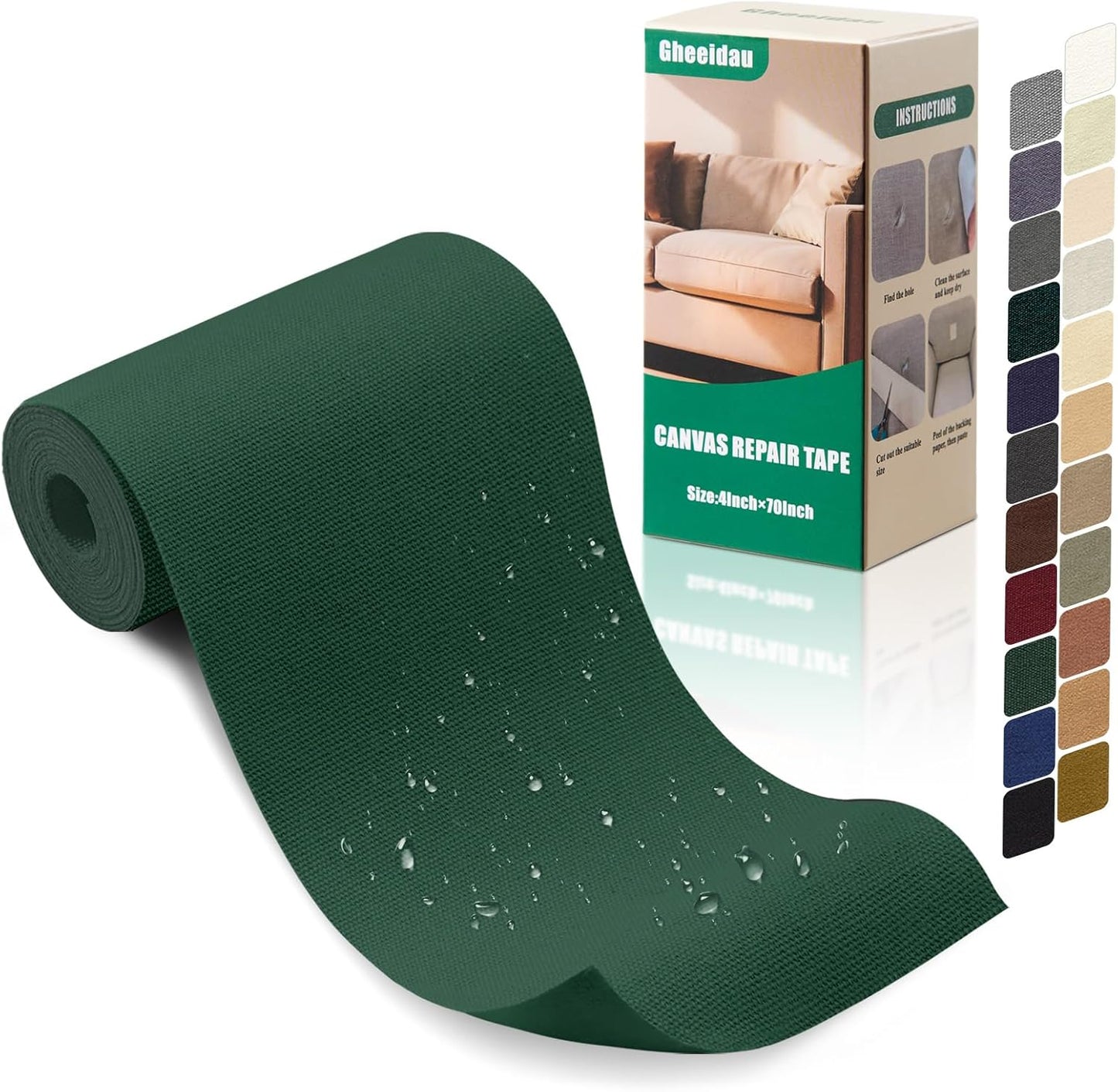 Canvas Repair Tape 4×70 Inch Waterproof Self-Adhesive Fabric Repair Patch for Repairing Boat Covers,Tents,Patio Umbrellas,Car Seats,Luggage,Sofas.(Dark Green)