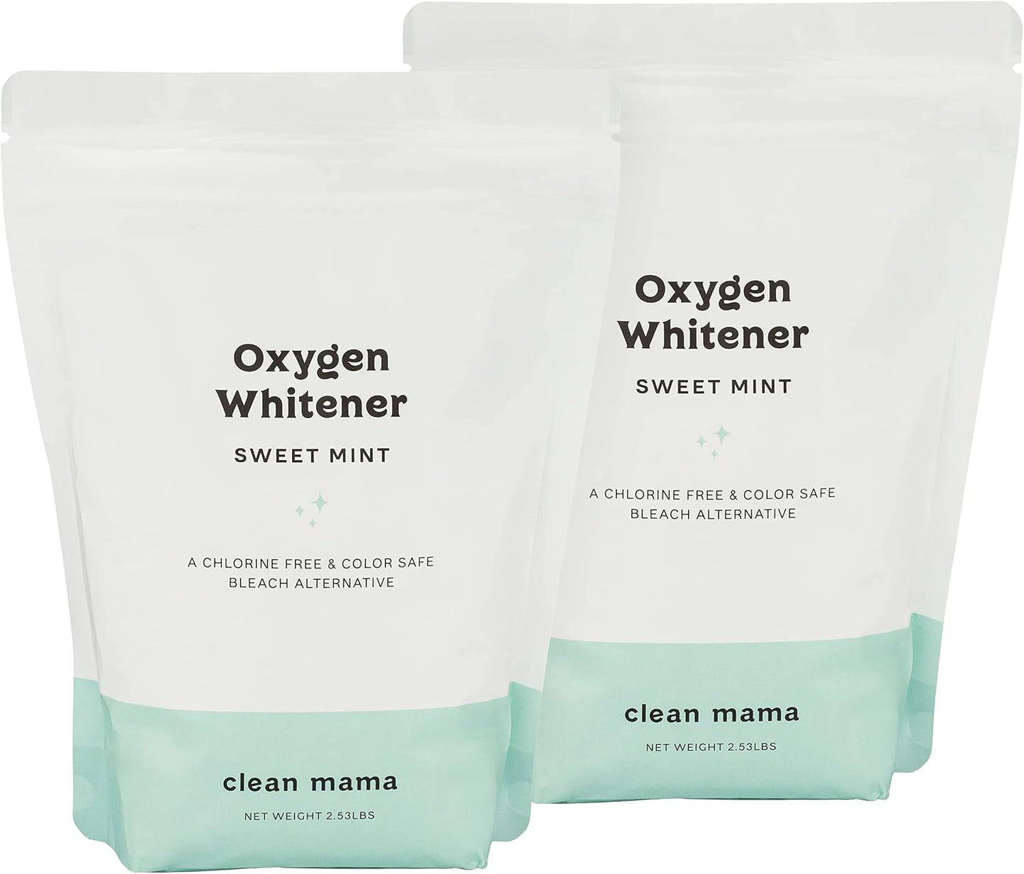 Clean Mama Natural Oxygen Whitener and Stain Remover - Color-Safe Natural Bleach Alternative - Plant-Derived Oxygen Powder, Whitens & Brightens Whites and Colors - Sweet Mint, 2.53 lbs, 2 Pack