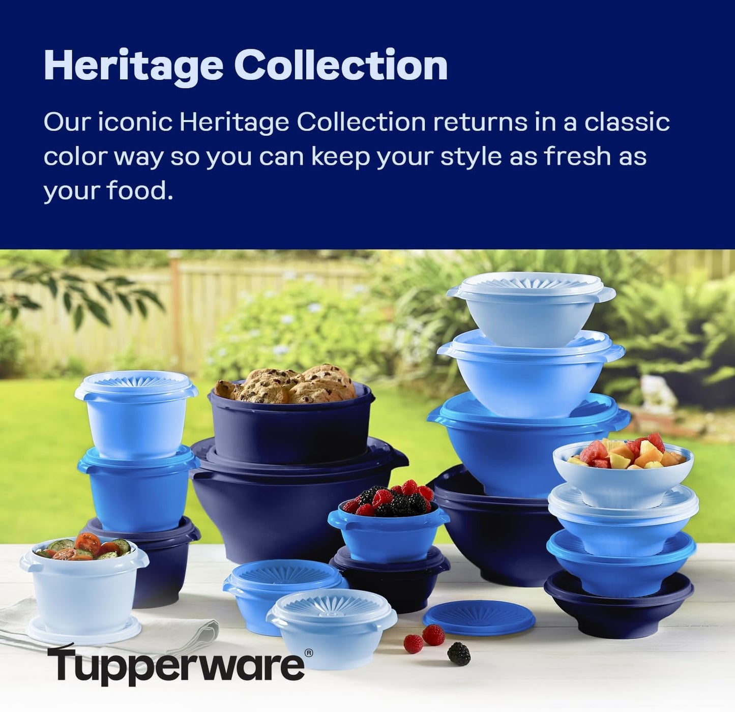 Tupperware Heritage Collection, New 36 Piece Food Storage Container Set in Vintage Blue, Dishwasher Safe and BPA Free (18 containers, 18 lids)