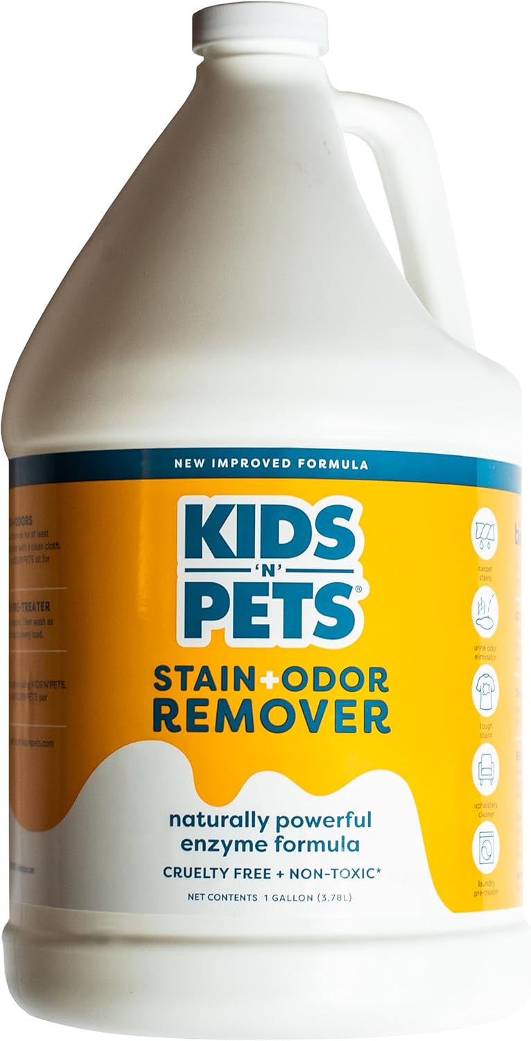 KIDS 'N' PETS Instant All-Purpose Stain & Odor Remover - Cleans Dog Pee, Cat Urine, Other Smells, Spots from Carpet, Couch, Mattress - Non-Toxic Chemicals & Child Safe Enzyme Cleaner - 1-Gallon