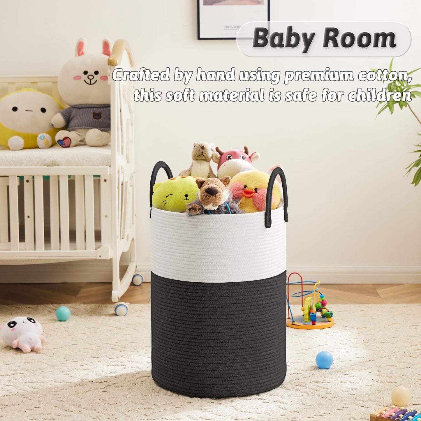 Laundry Basket,Woven Cotton Rope Laundry Hamper,80L for Decorative Storage of Dirty Clothes,Toys and Blankets in Bathroom,Baby Room and Living Room