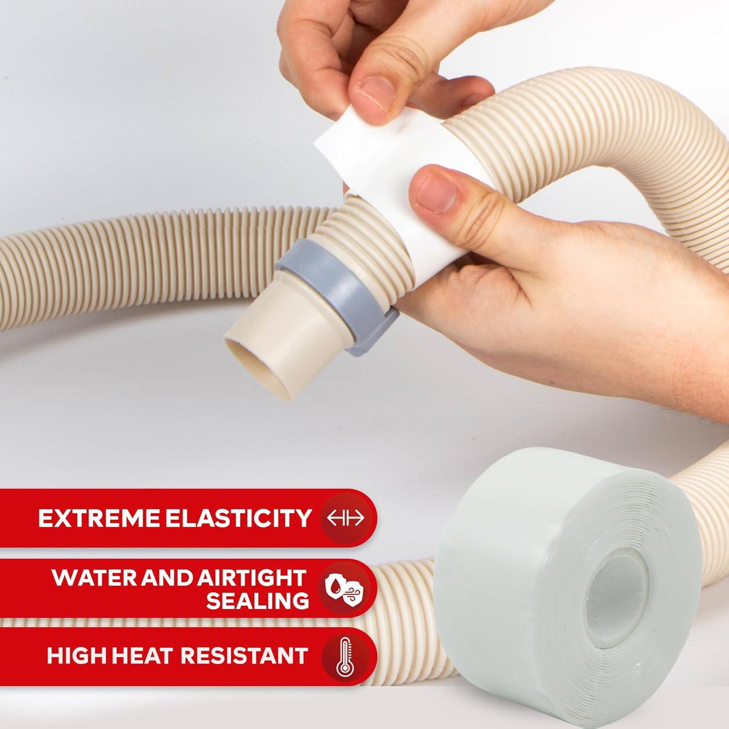 XFasten Self-fusing Silicone Tape Pro, White, 1.5-Inch x 15-Feet, 30mils Heavy-Duty Plumbing Tape for Leaks, Radiator Hose, Drain Pipes, Electrical Cords, and Garden Hose, High Pressure Resistant