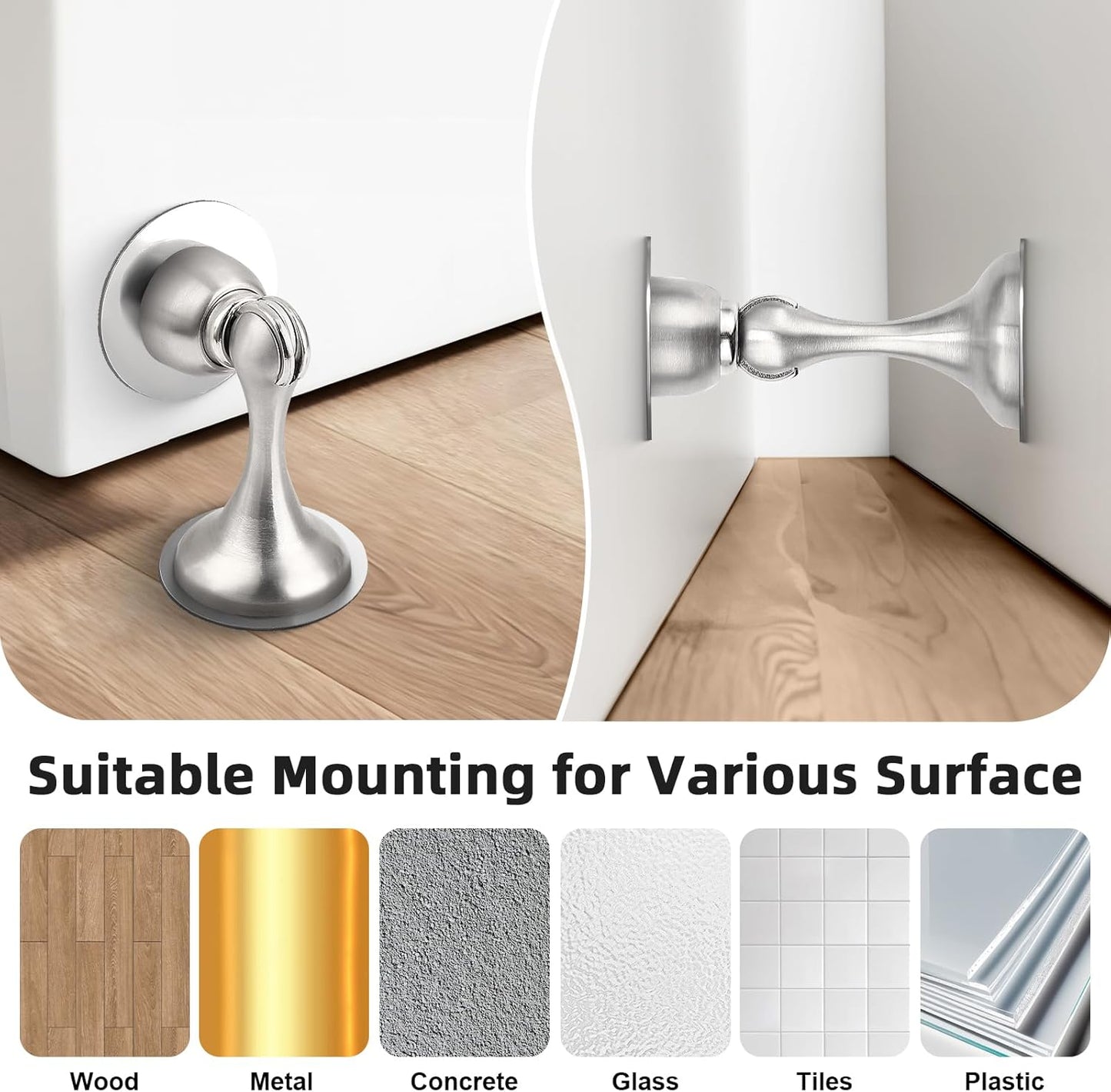 Probrico Brushed Nickel Magnetic Door Stoppers for Bottom of Door, Stainless Steel Magnet Door Catch Door Stops to Keep Door Open, Heavy Duty Door Holder, Wall and Floor Mounting, 1 Pack