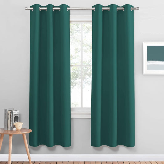 PONY DANCE Bedroom Decorative Curtains - Elegant Curtain Panels Light Blocking Drapes/Home Decor for Living Room, 42 Wide by 72 in Long, Hunter Green, 2 Pcs