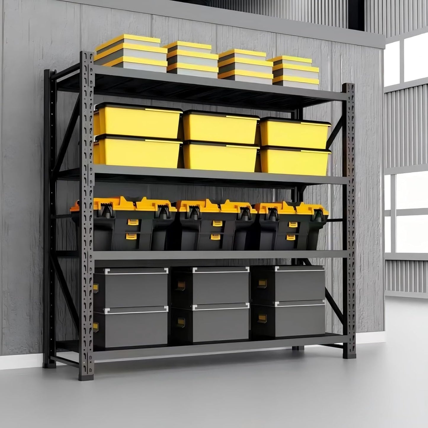 Storage Shelves Heavy Duty, Metal Garage Shelving Units, 4 Tier Storage Rack Shelf, Steel Industrial Shelving, Adjustable Standing Shelf for Basement/Warehouse (Black, W59.06*D19.69*H78.74)