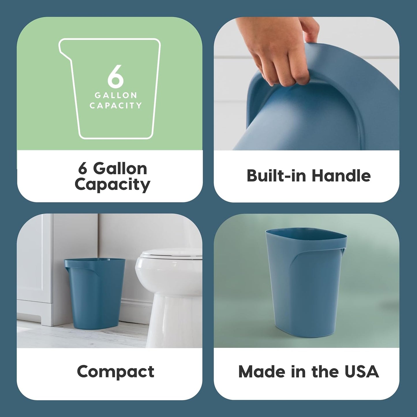 IRIS USA Small Trash Can Wastebasket with Handle, 6 Gallon / 24 Quart, 3-Pack, for Bathroom, Office, Bedroom, Under Sink, Kitchen, Garbage - Eco Friendly Navy