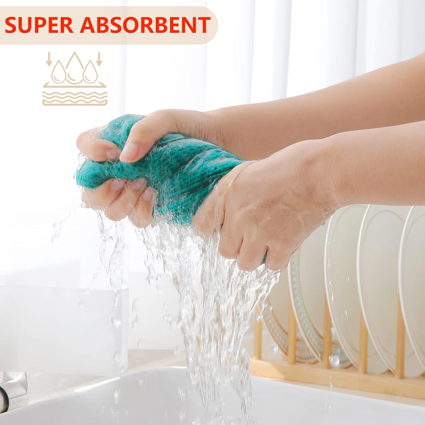 Homaxy 100% Cotton Waffle Weave Kitchen Dish Cloths, Ultra Soft Absorbent Quick Drying Dish Towels, 12 x 12 Inches, 6-Pack, Teal