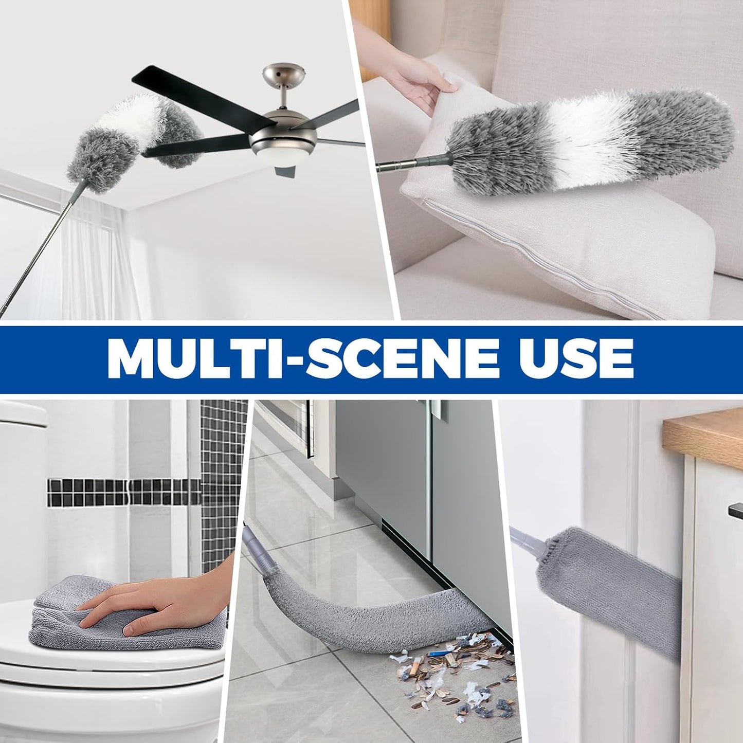 4 Pcs Dusters for Cleaning, 2 in 1 Microfiber Dusters and Retractable Gap Dust Cleaner with 1 Microfiber Dusting Cloths Long Handle 30-100 Inches Extension Pole for Ceiling Fan Cleaning Supplies
