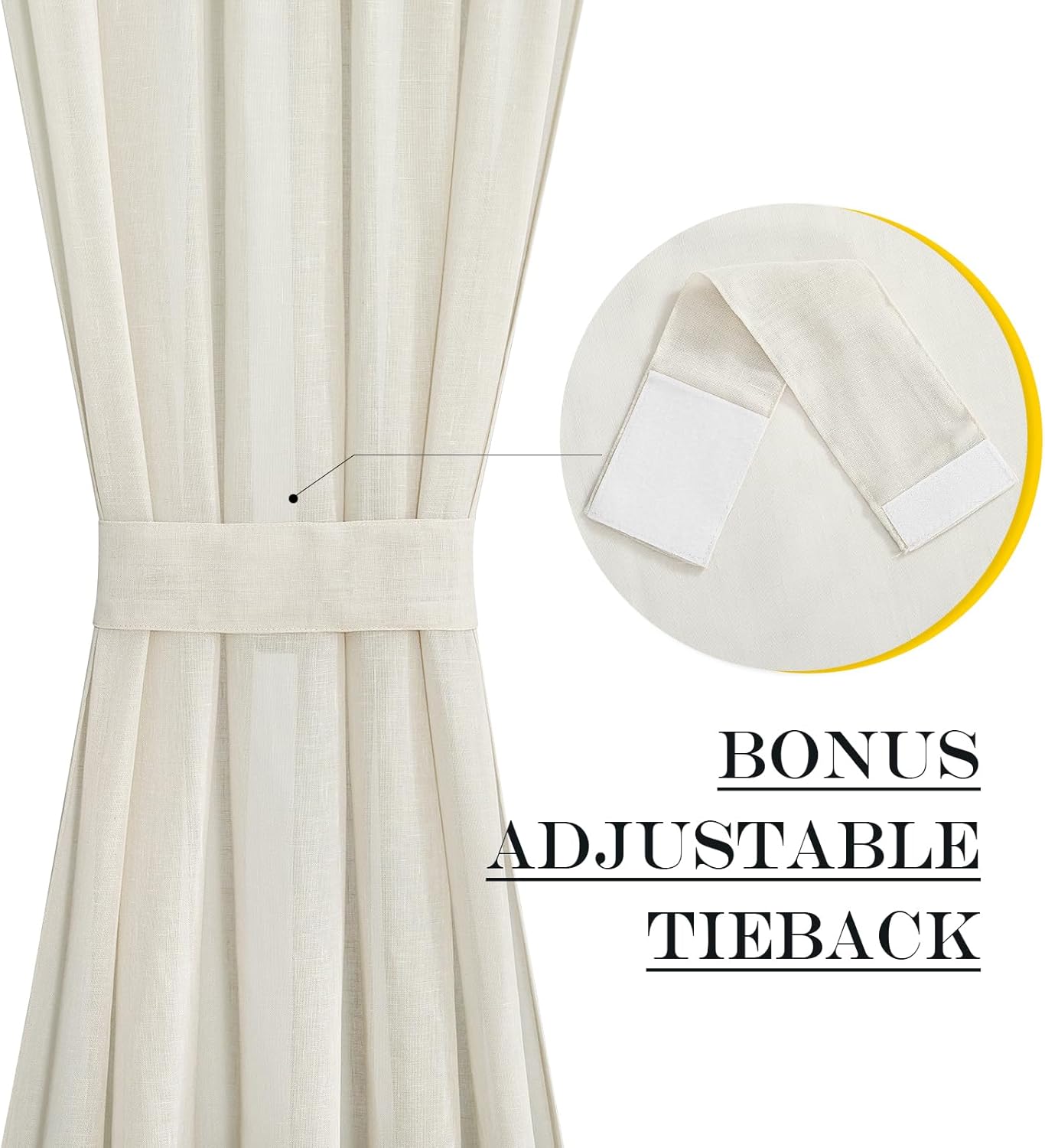 NICETOWN Front Door Curtain - 72 inches Long Faux Linen Door Window Cover for Kitchen Living Room Rod Pocket Sheer Curtains for Entryway/Garage with Tieback, 1 PC, 52 inches Wide, Ivory White