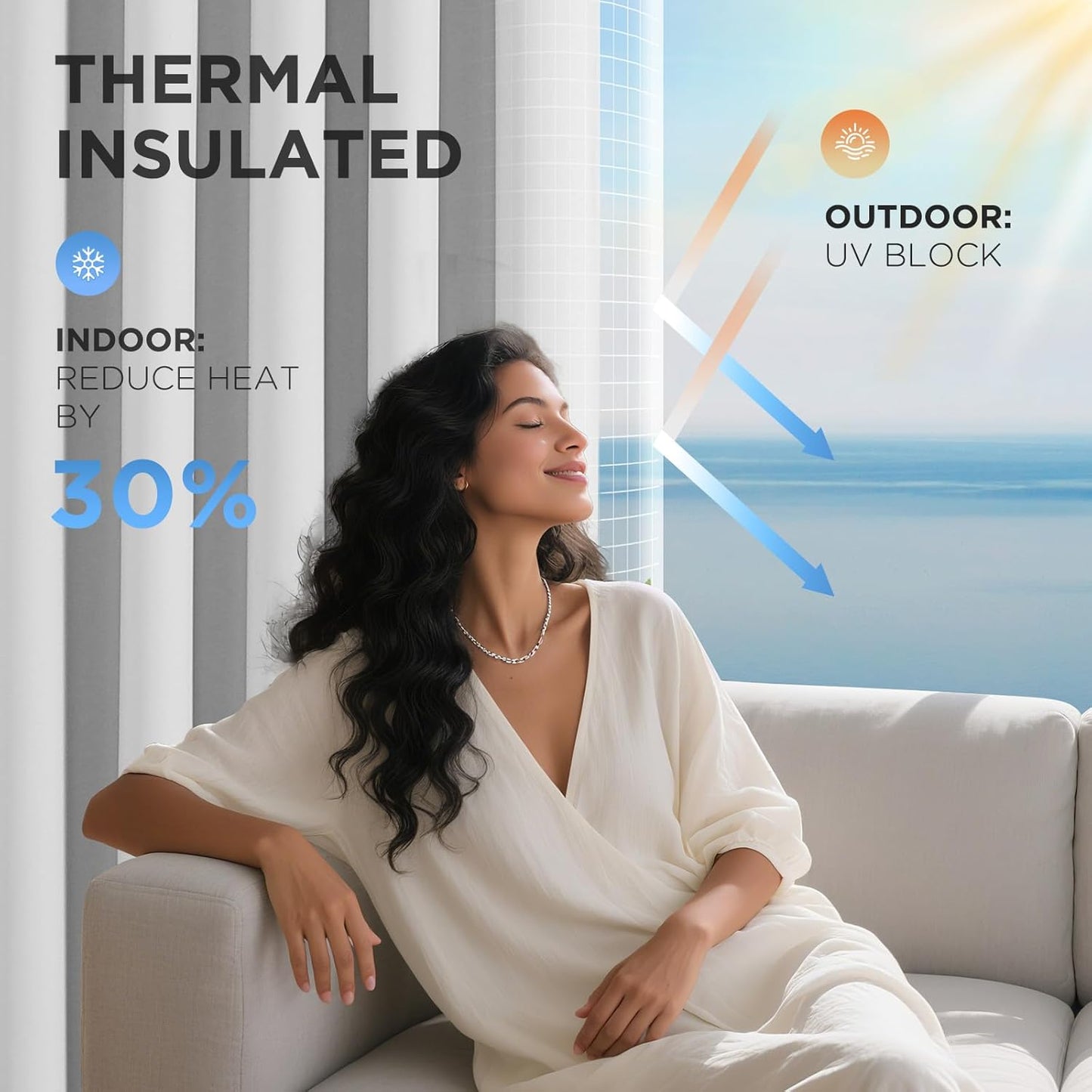 Joydeco Blackout Patio Sliding Door Curtains 108 Inches Long, Grommet Privacy Room Divider Curtains, Extra Wide Thermal Blackout Drapes for Bedroom Living Room (Greyish White 100Wx108L, 1 Panel)