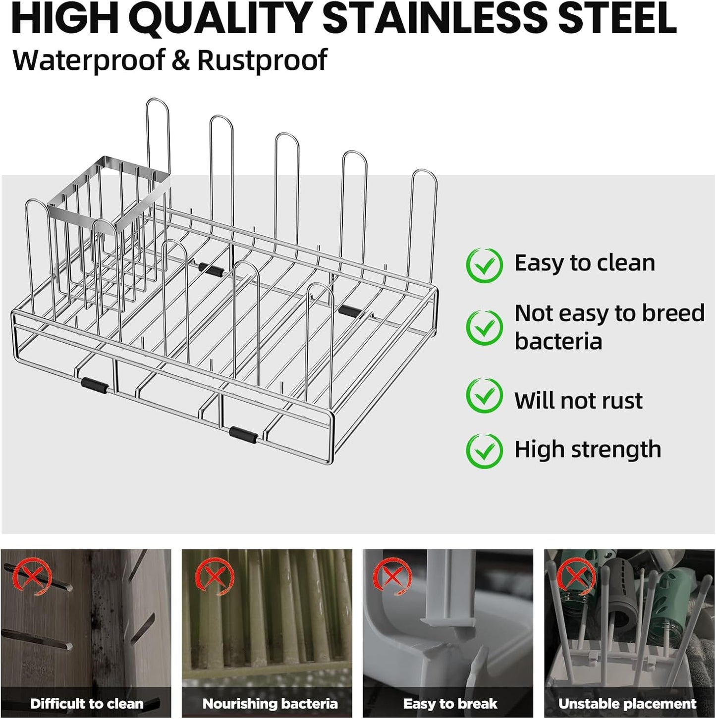 Baby Bottle Drying Rack Organizer Stainless Steel Large Countertop Glass Water Bottle Dryer Holder with Diatomite Stone Quick Dry Easy Clean and Brush Holder