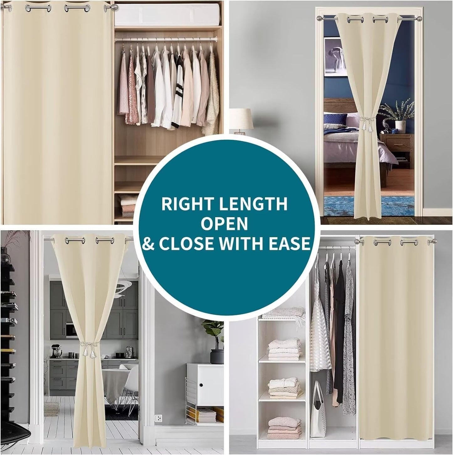 Joydeco Custom Size Doorway Curtains for Bedroom, Closet, and Temporary Door (Light Beige)