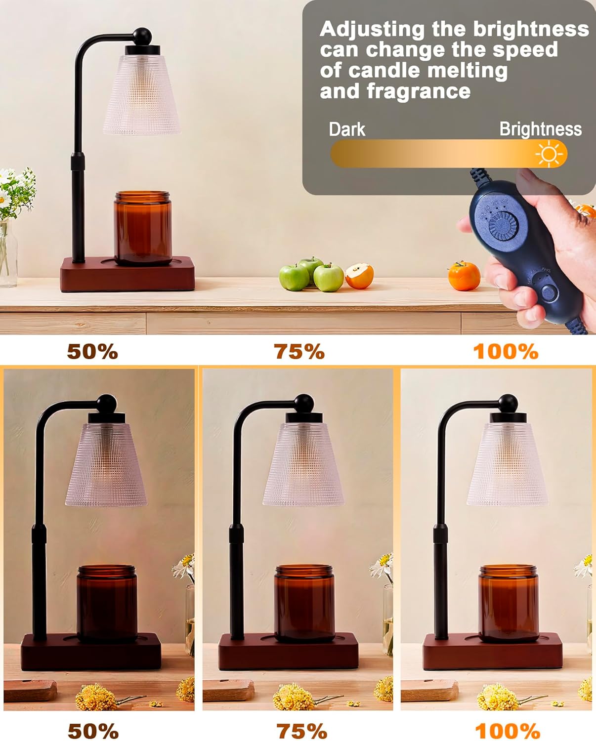 Candle Warmer Lamp - Electric Candle Warmer with Timer, Adjustable Height & Brightness, 2 Replacement Bulbs, 1-Year Warranty - Perfect for Jar Candles, Kitchen, Living Room, Bedroom (Clear)