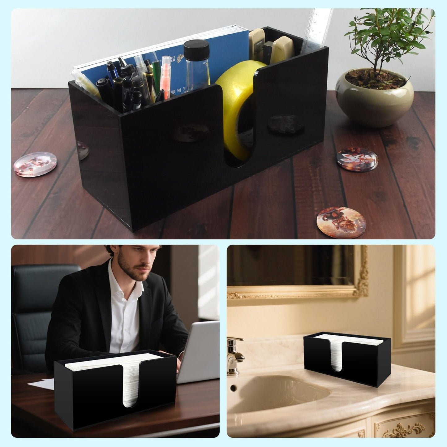 Paper Towel Holder for Countertop,Black Acrylic Napkin Dispenser-Multifold/C-Fold/Z-Fold Trifold Paper Towel Dispenser for Bathroom Kitchen Restaurant Toilet - Durable 5mm Thick (1)