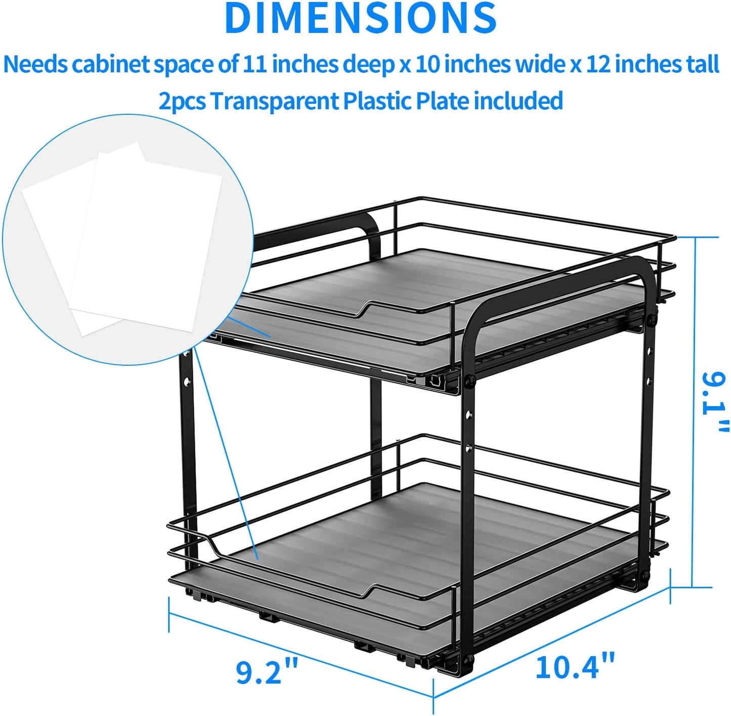 RCHYFEED Spice Rack Organizer for Cabinet, 2 Tier Pull Out Spice Racks for Inside Cabinets & Pantry, Height Adjustable Heavy Duty Vertical Spice Shelf for Seasoning Organizer(9.5" Wx10.5 Dx9.5 H)